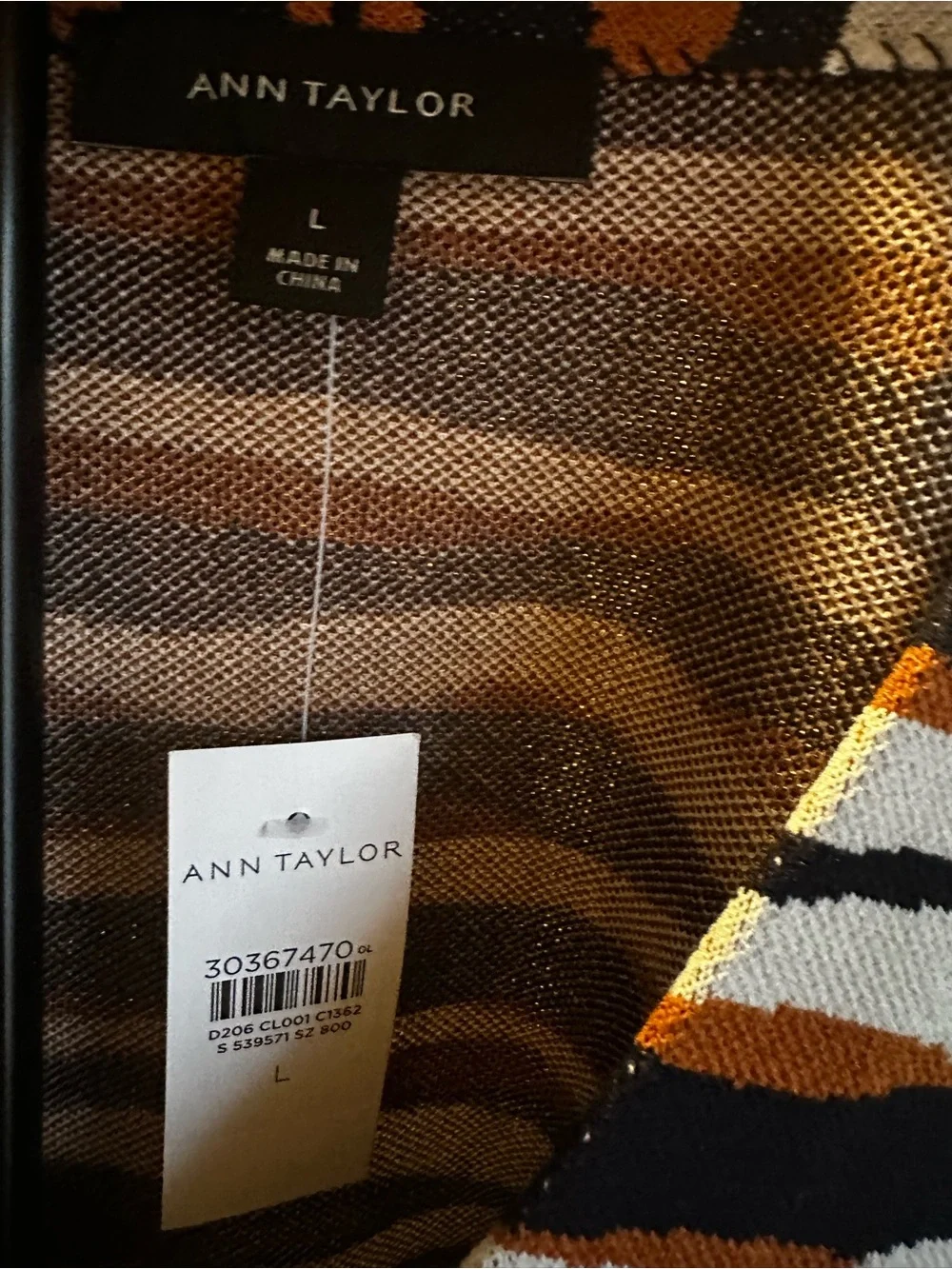 Ann Taylor Navy White Brown Zebra-Print Cropped Cardigan - Picture 4 of 7